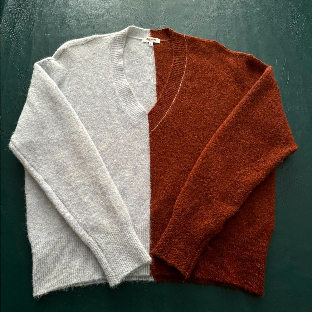 Italian two color sweater, warm and too cute with jeans, excellent condition.
